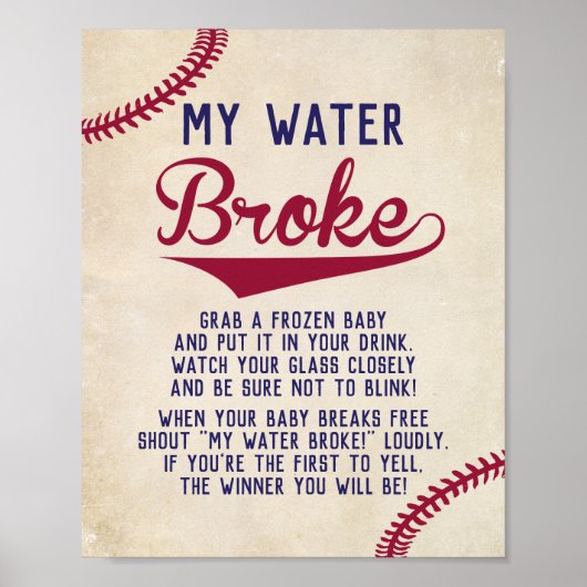Baseball Themed Baby Dusche Mein Wasser Broke Spie Poster (Vorne)