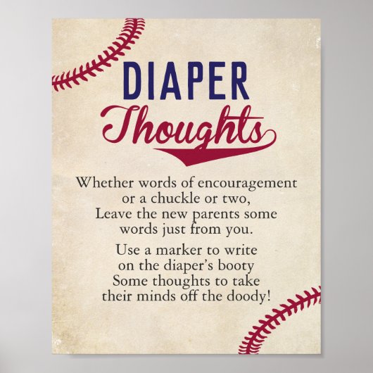 Baseball Themed Baby Dusche Windeln Gedanken Unter Poster (Vorne)