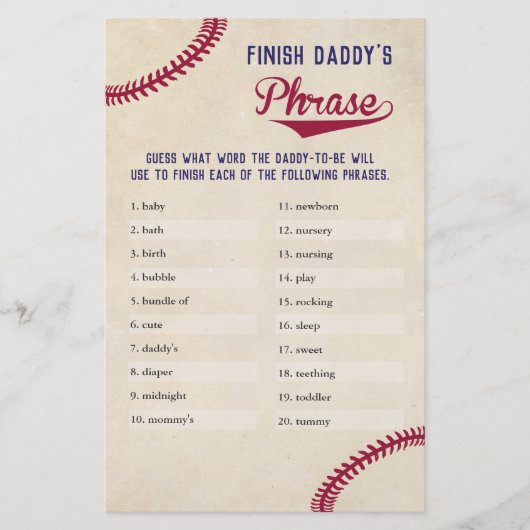 Baseball Themed Baby Shower beenden Daddy's Phrase Flyer (Vorne)