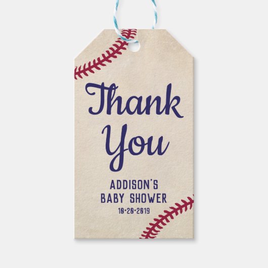 Baseball Themed Baby Shower Geschenk Tag Gefallen Geschenkanhänger (Vorderseite)