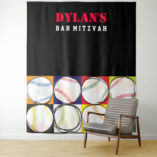 Baseball Themed Bar Mitzvah Foto Op Hintergrund Wandteppich (Beispiel)