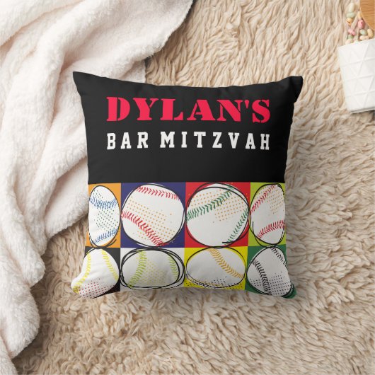 Baseball Themed Bar Mitzvah Sign-In Memory Board C Kissen (Decke)