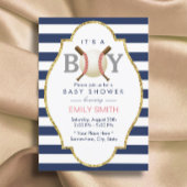 Baseball Themed Boy Navy Blue Stripes Baby Dusche Einladung