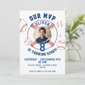 Baseball Themed Kindergeburtstag Foto Einladung (Stehend Vorderseite)