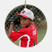 Baseball Themed Personalisiert Kids Foto Keramik Ornament (Hinten)