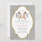 Baseball Themed Silver Polka Dots Boy Baby Dusche Einladung (Vorderseite)