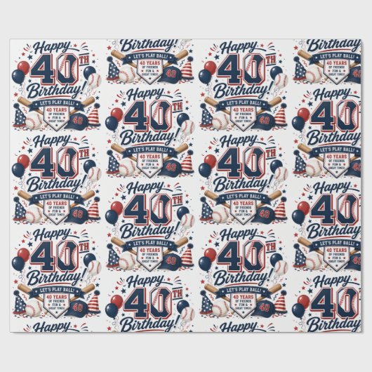 Baseball-Themen-40. Geburtstag Geschenkpapier (Flach)