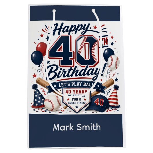 Baseball-Themen 40. Geburtstag Mittlere Geschenktüte (Vorderseite)