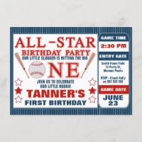 Baseball-Ticket 1. Geburtstag-Party Einladung