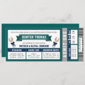 Baseball Ticket Baby Dusche, blau, grün Einladung (Vorne/Hinten)