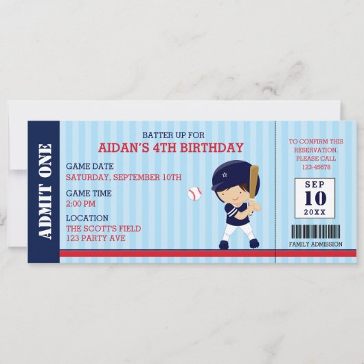 Baseball Ticket Einladungen zum Geburtstag (Marine (Vorderseite)