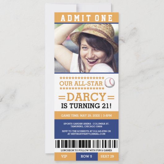 Baseball Ticket Geburtstag Einladungen (Vorderseite)