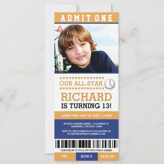 Baseball Ticket Geburtstag Einladungen (Vorderseite)