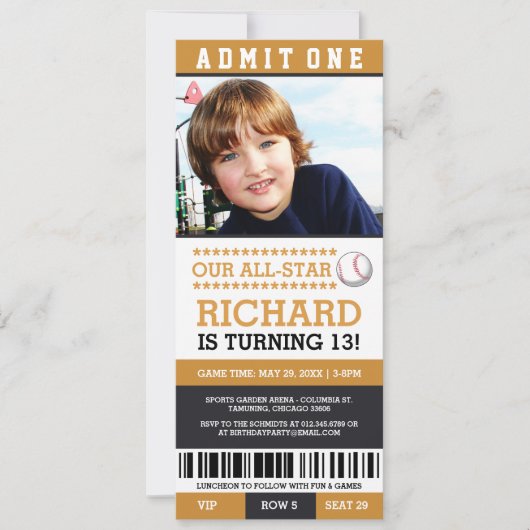 Baseball Ticket Geburtstag Einladungen (Vorderseite)