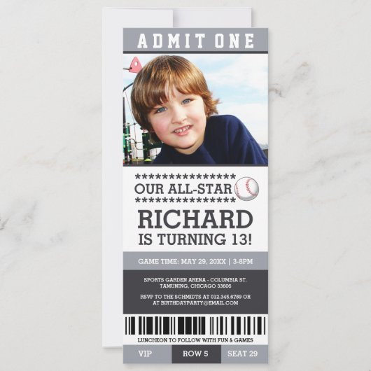 Baseball Ticket Geburtstag Einladungen (Vorderseite)
