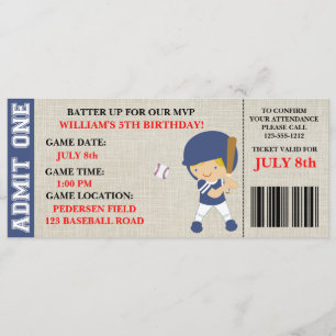 Baseball-Ticket-Geburtstagseinladung individuell a Einladung
