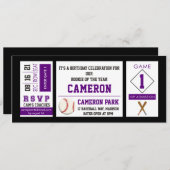 Baseball Ticket Geburtstagsparty Einladung Lila (Vorne/Hinten)