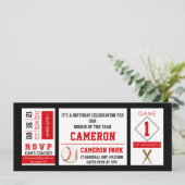 Baseball Ticket Geburtstagsparty Einladung Rot (Stehend Vorderseite)
