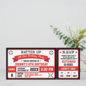 Baseball Ticket Geburtstagsparty Red Black Einladung (Stehend Vorderseite)