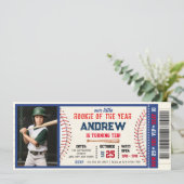 Baseball Ticket kleine Rookie Geburtstag Mit Foto Einladung (Stehend Vorderseite)