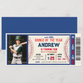 Baseball Ticket kleine Rookie Geburtstag Mit Foto Einladung (Vorne/Hinten)