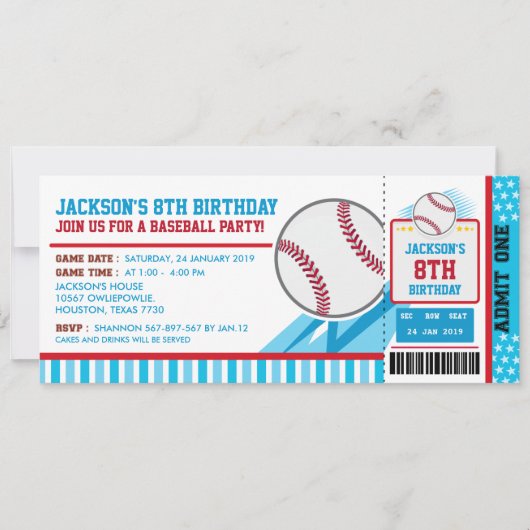 Baseball Ticket Pass Einladung Geburtstag (Vorderseite)