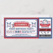 Baseball Ticket Pass Geburtstag Einladung Blue Red (Vorderseite)