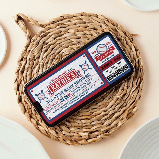 Baseball Ticket Pass Kinderdusche Einladung