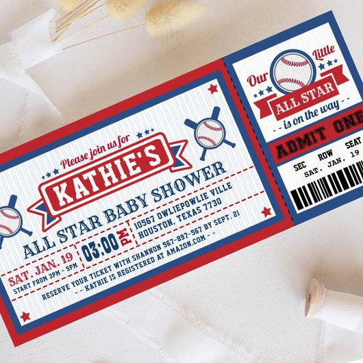 Baseball Ticket Pass Kinderdusche Einladung
