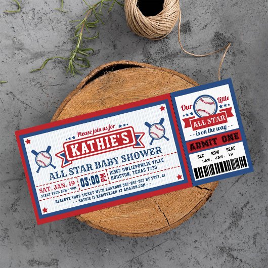 Baseball Ticket Pass Kinderdusche Einladung