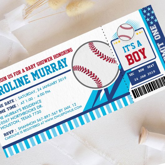 Baseball Ticket Pass Kinderdusche Einladung