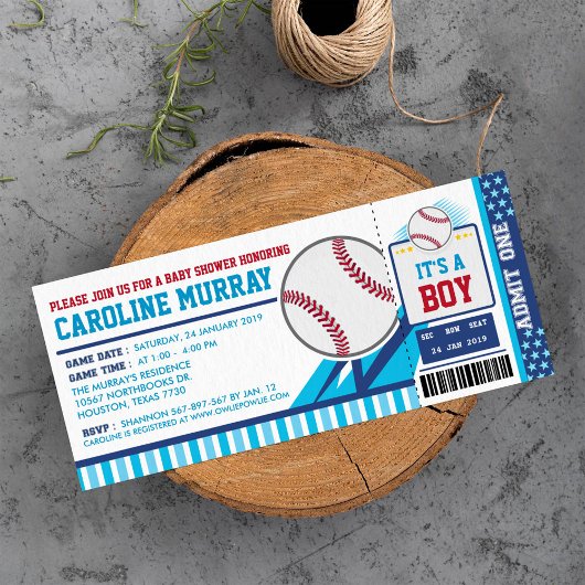 Baseball Ticket Pass Kinderdusche Einladung