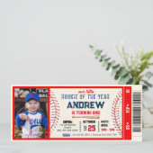 Baseball Ticket Rot Thema Geburtstag Mit Foto Einladung (Stehend Vorderseite)