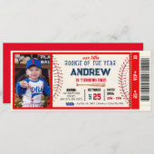 Baseball Ticket Rot Thema Geburtstag Mit Foto Einladung (Vorne/Hinten)