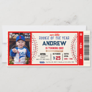 Baseball Ticket Rot Thema Geburtstag Mit Foto Einladung