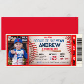 Baseball-Ticket Roter Geburtstag mit Foto Einladung (Vorne/Hinten)