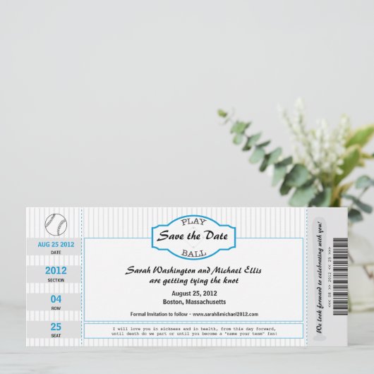 Baseball-Ticket Save the Date (Stehend Vorderseite)