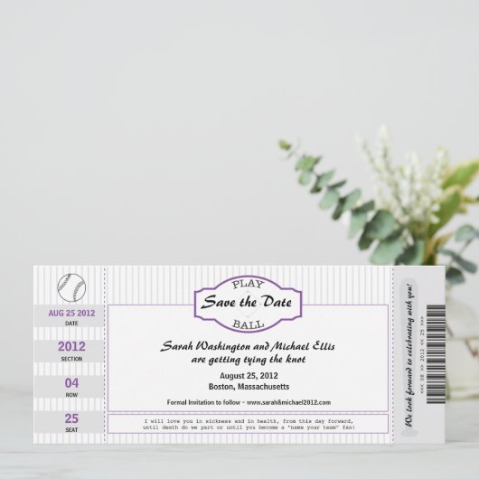 Baseball-Ticket Save the Date (Stehend Vorderseite)