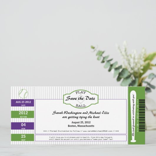 Baseball-Ticket Save the Date (Stehend Vorderseite)