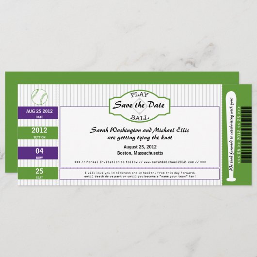 Baseball-Ticket Save the Date (Vorne/Hinten)