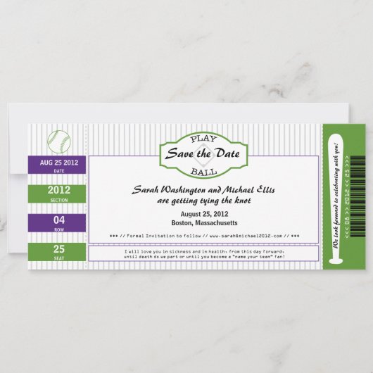 Baseball-Ticket Save the Date (Vorderseite)