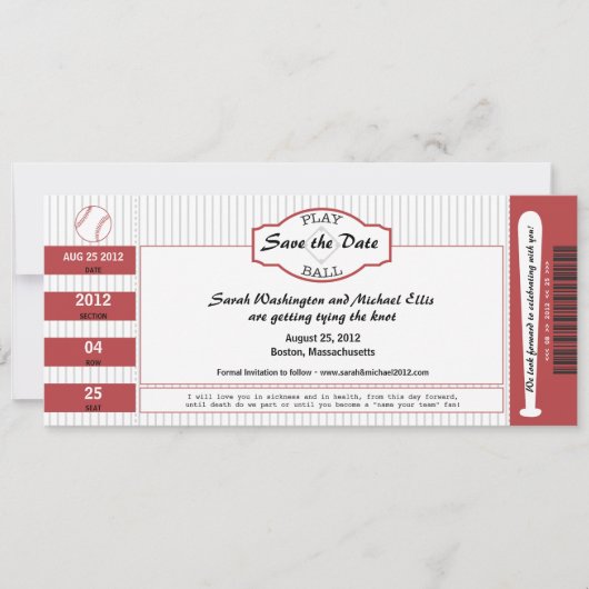 Baseball-Ticket Save the Date (Vorderseite)