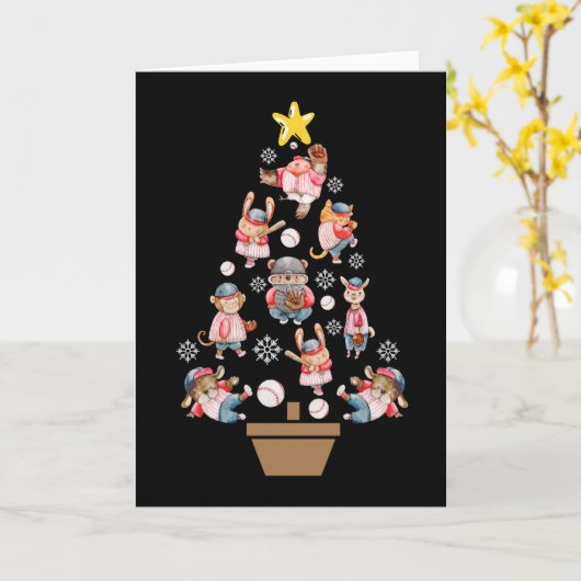 Baseball-Tiere Weihnachtsbaum Karte (Gelbe Blume)