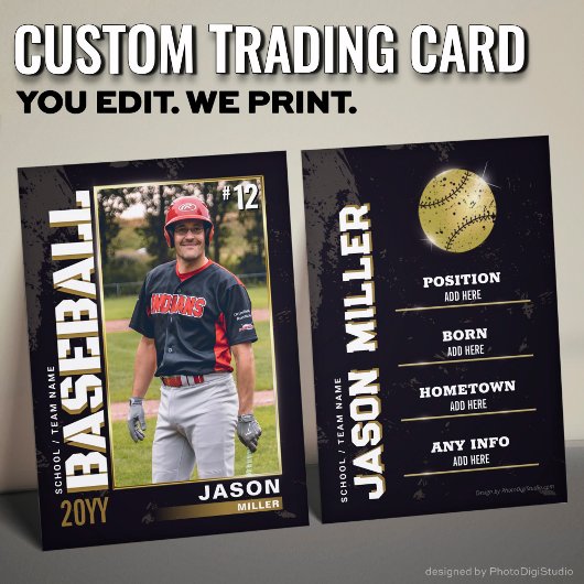 Baseball Trading Card, Baseball Player Card Gold Telefonnummerkarte