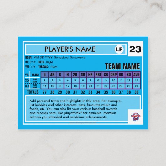 Baseball Trading Card Miami Frt - Benutzerdefinier Telefonnummerkarte (Rückseite)