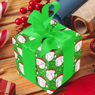 Baseball trägt Hut und Schneeflocken grün Geschenkpapier