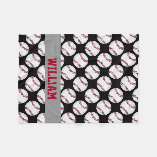 Baseball trägt personalisiertes Schwarz-weißes Rot Fleecedecke (Vorderseite (Horizontal))