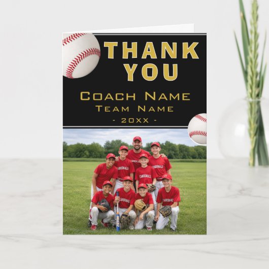 Baseball-Trainer-Teamname-Foto Dankeskarte (Vorderseite)
