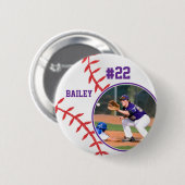 Baseball Trikot Name Rückennummer Violett Foto Button (Vorne & Hinten)