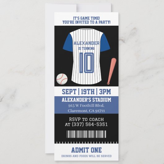 Baseball-Trikot-Ticket Geburtstagsfeier Einladung (Vorderseite)